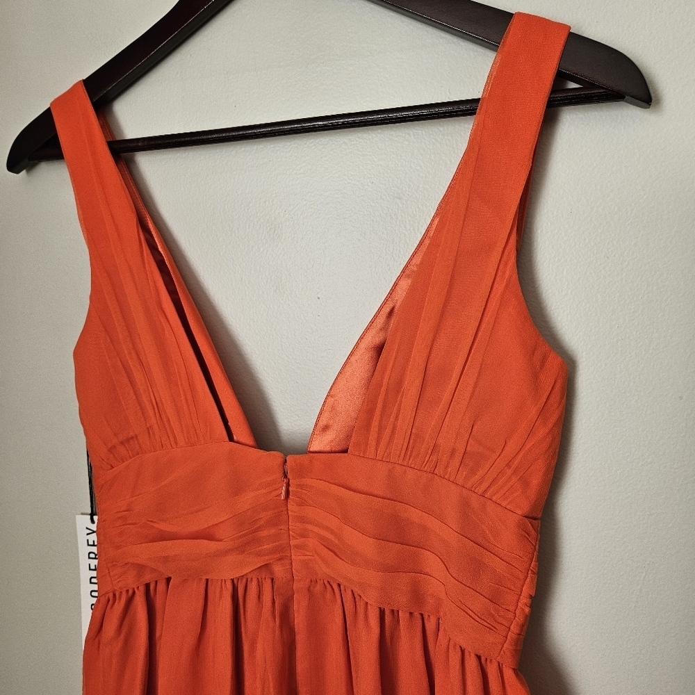 JAYGODFREY Gown Orange V-Neck Maxi Dress Silk Sleeveless Formal Womens 4 Fall - Picture 5 of 9
